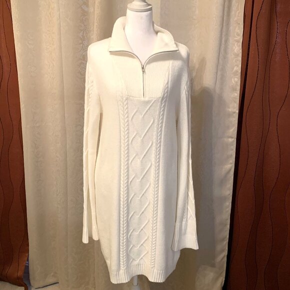 kathy ireland Sweaters - NWT Kathy Ireland Size M Women Cream Cable-Knit Sweater Dress Long Sleeves